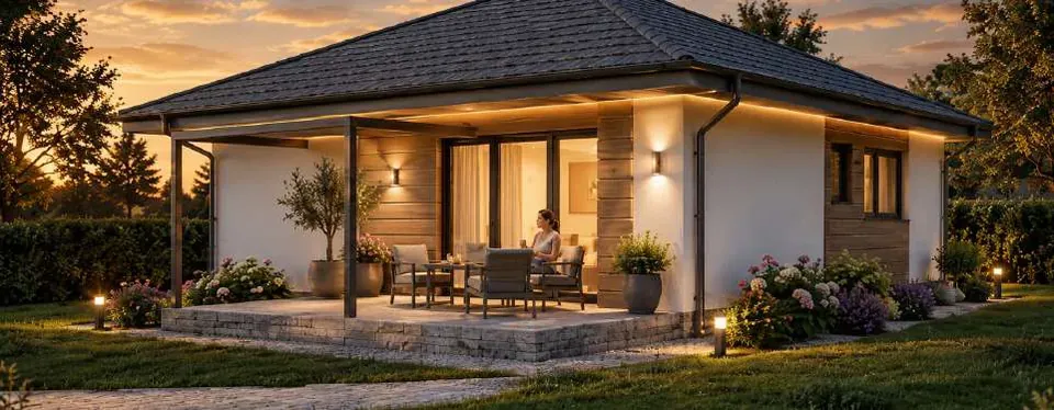 Bungalow 60, Gartenseite mit Terrasse